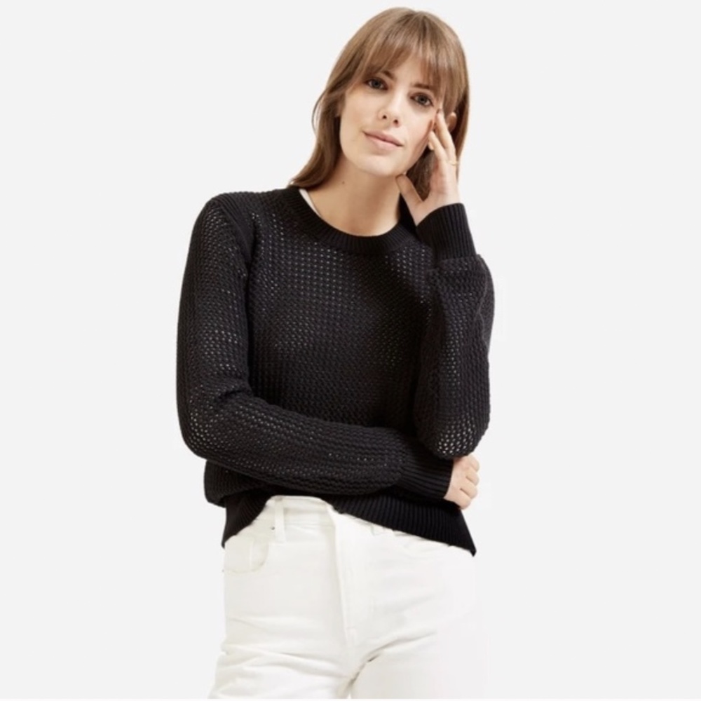 Everlane Black Mesh Soft Cotton Crew Sweater - Medium or Small - Cotton Pullover